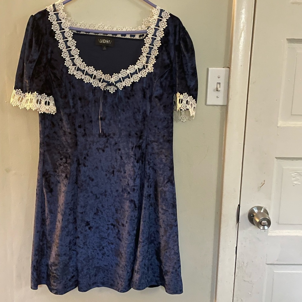 Dolls Kill Blue Velvet LOVE WILL NEVER WILT CRUSHED VELVET MINI DRESS
